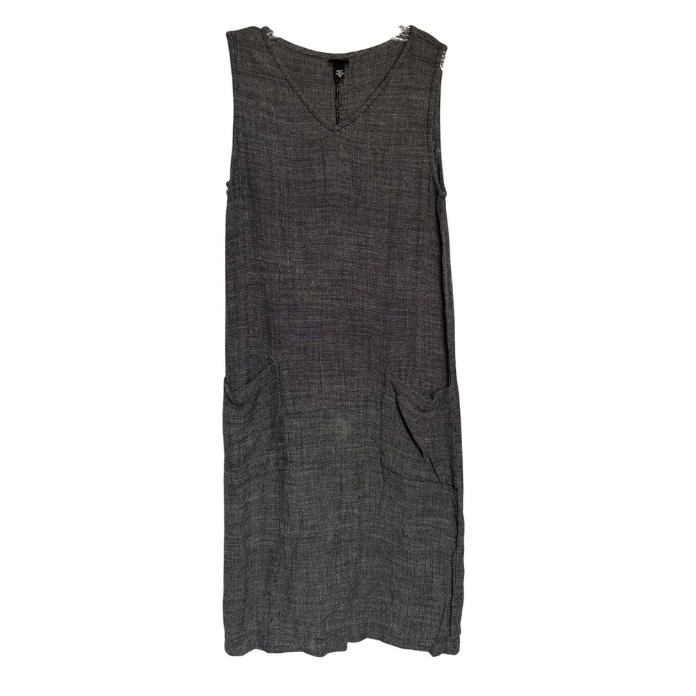 Eileen Fisher Gray Sleeveless Midi Dress Pockets USA Italian Fabric‎
